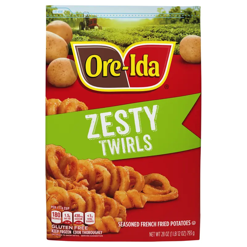 Ore-Ida Zesty Curly Seasoned French Fries Fried Frozen Potatoes, 28 oz Bag