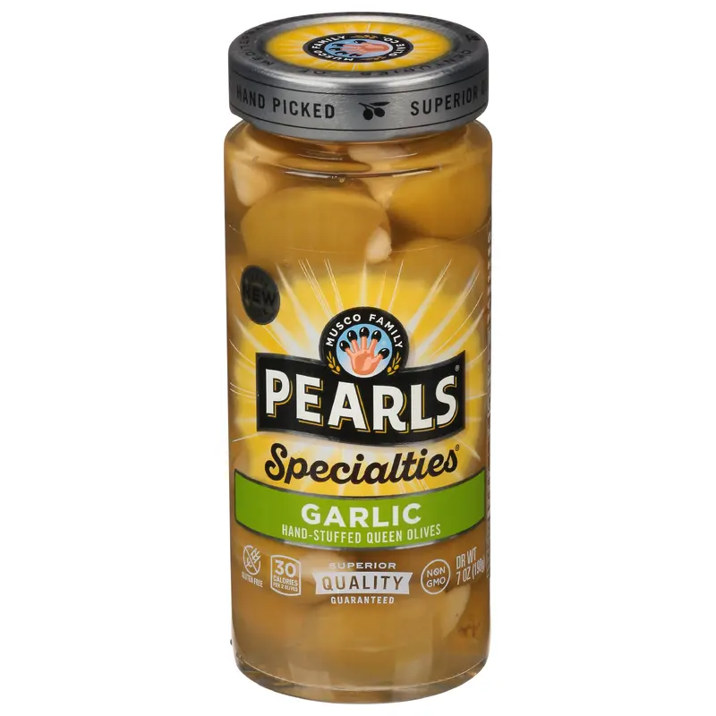 Pearls Specialties Hand-Stuffed Garlic Queen Olives Pickles 7 oz