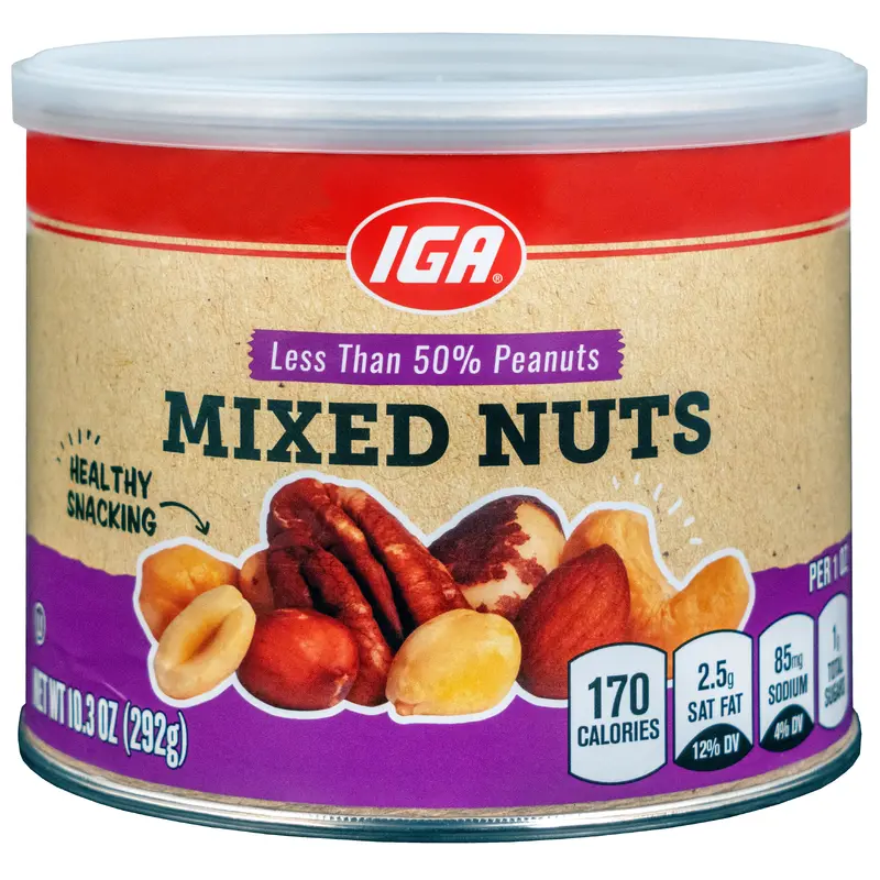MIXED NUTS LESS 50% PEANUTS CAN 10.3 OZ