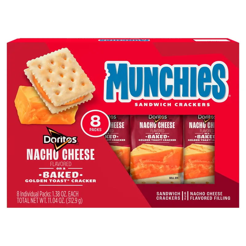 Munchies Doritos Sandwich Crackers Nacho Cheese Flavored 1.38 Oz, 8 Count