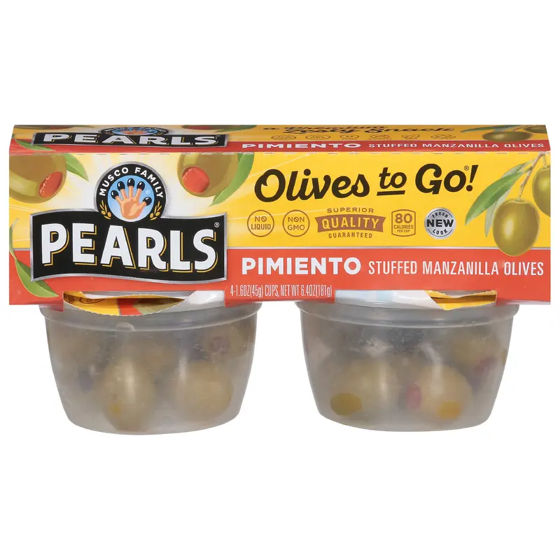 Musco Family Olive Co. Olives to Go Pimiento Stuffed Manzanilla Olives 4 - 1.6 oz Cups