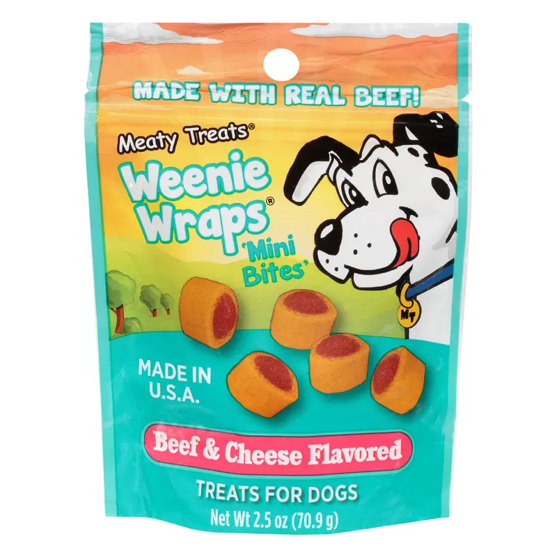 Meaty Treats Weenie Wraps Mini Bites Beef & Cheese Flavored Treat for Dogs 2.5 oz