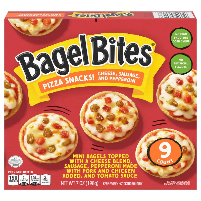 Bagel Bites Cheese, Sausage & Pepperoni Mini Pizza Bagel Frozen Snacks, 9 ct Box