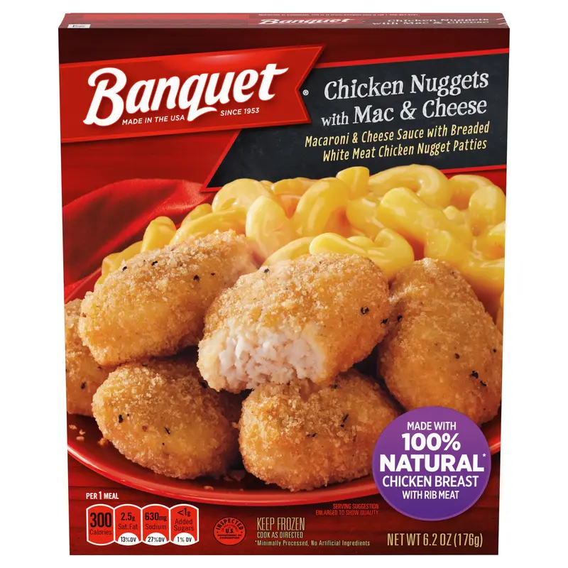 Banquet Chicken Nuggets with Mac and Cheese, Frozen Meal, 6.2 OZ