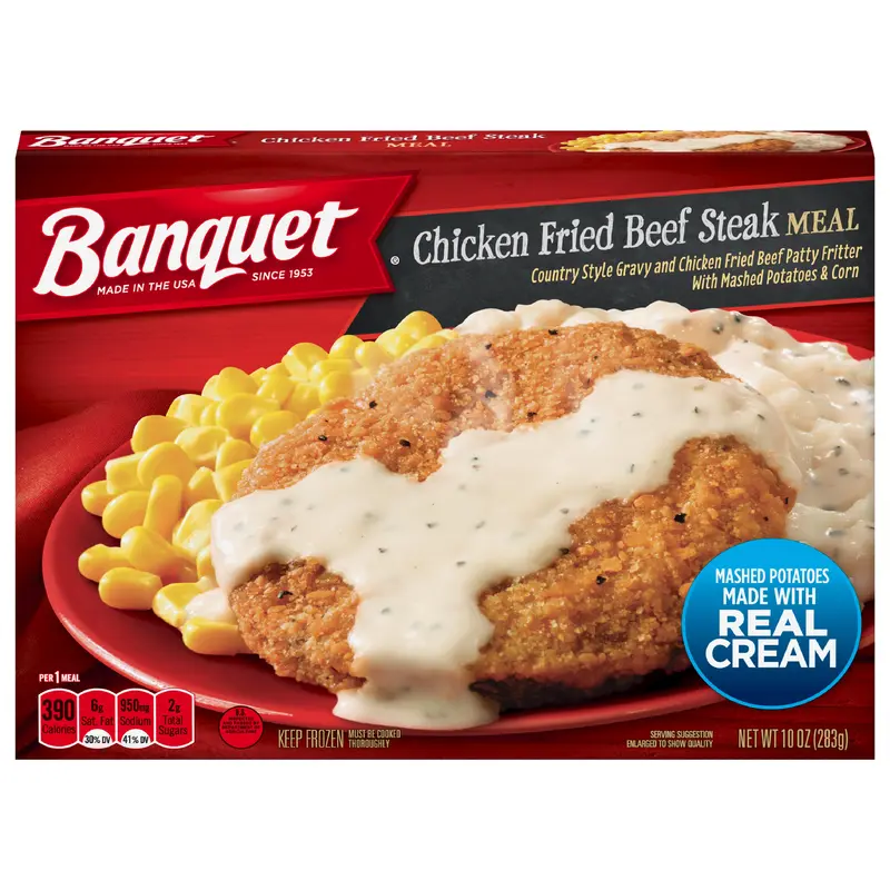 Banquet Classic Chicken Fried Beef Steak Frozen Single Serve Meal, 10 Ounce
