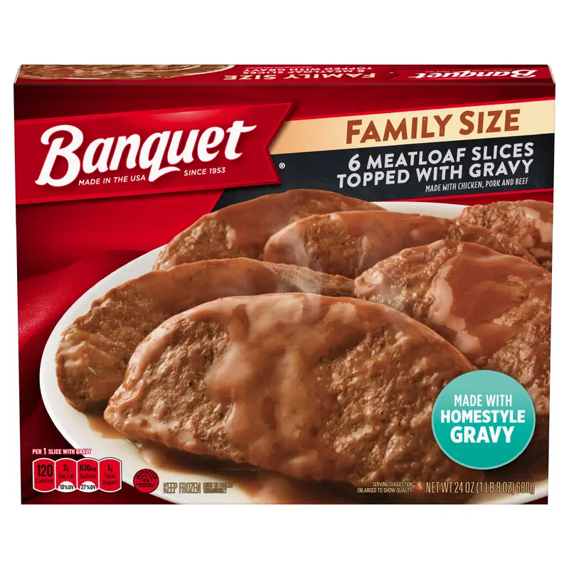 Banquet Family Size Meatloaf Slices Topped with Gravy, Frozen Meal, 24 OZ