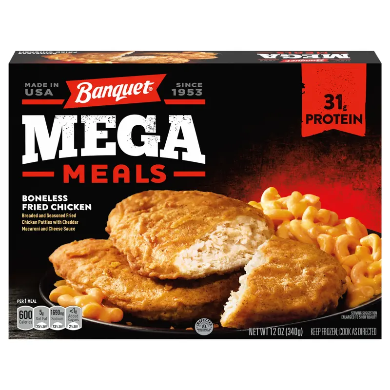 Banquet Mega Meals Boneless Fried Chicken, Frozen Meal, 12 oz.