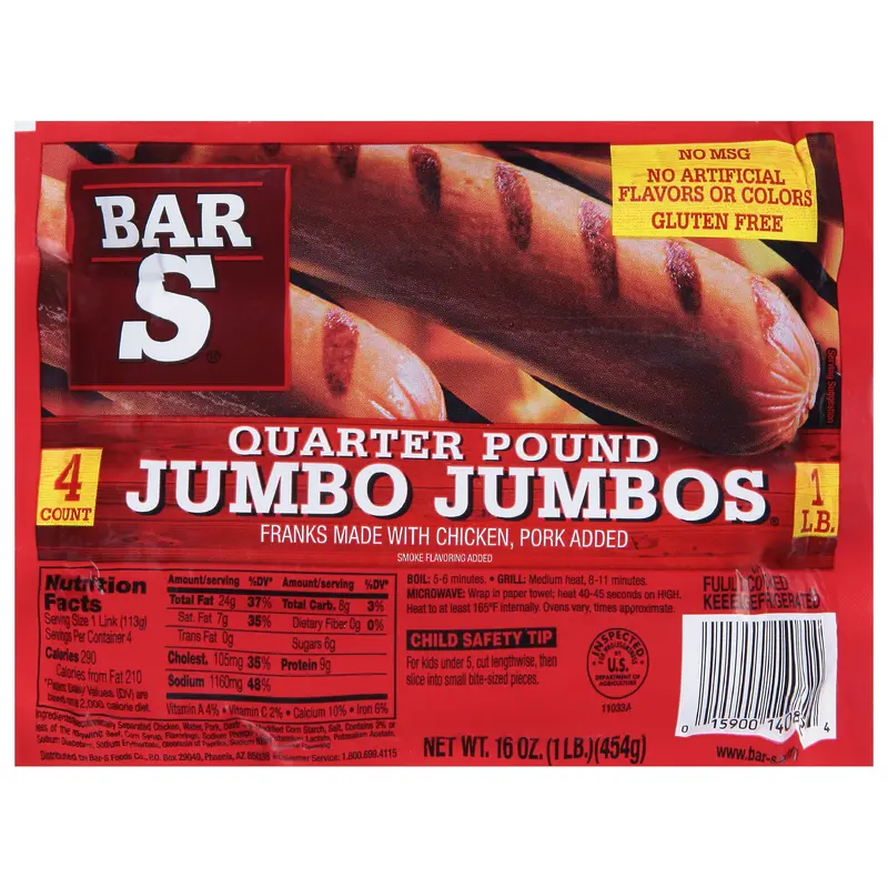Bar S Jumbo Jumbos Quarter Pound Franks 4 ea