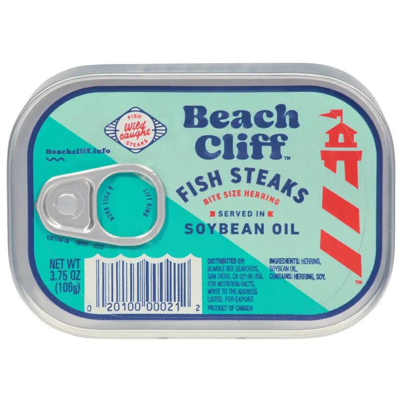 Beach Cliff Soybean Oil Fish Steaks Bite size. 3.75 oz