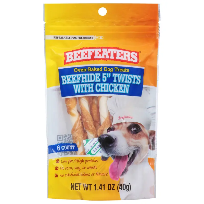 Beefeaters 5 Inch Oven Baked Beefhide Twists with Chicken Dog Treats 6 ea