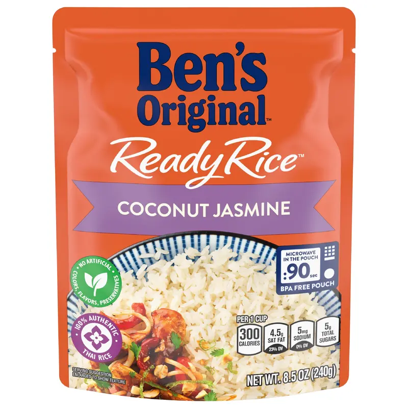 BEN'S ORIGINAL Ready Rice Coconut Jasmine Flavored Rice, Easy Dinner Side, 8.5 oz Pouch
