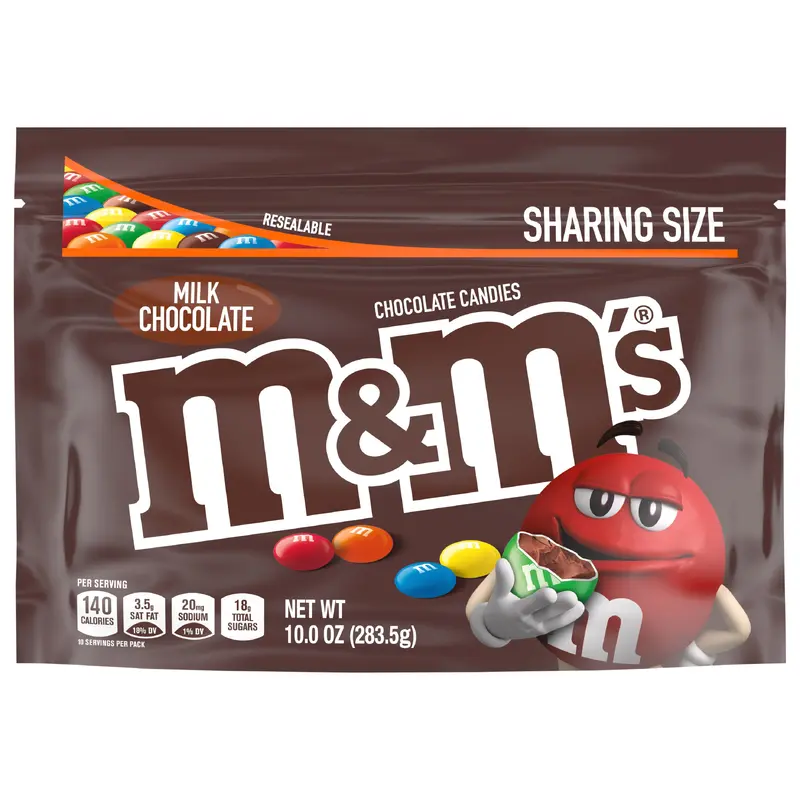 M&M'S Milk Chocolate Candy, Sharing Size, 10 oz Resealable Bag