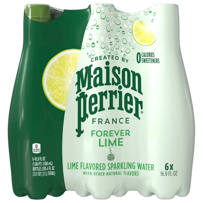 Maison Perrier Forever Lime Flavored Sparkling Water, 16.9 FL OZ Plastic Water Bottles, 6 Count