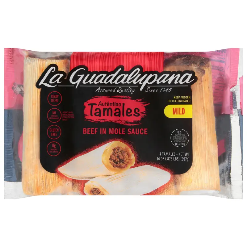 La Guadalupana Mild Beef in Mole Sauce Tamales 4 ea