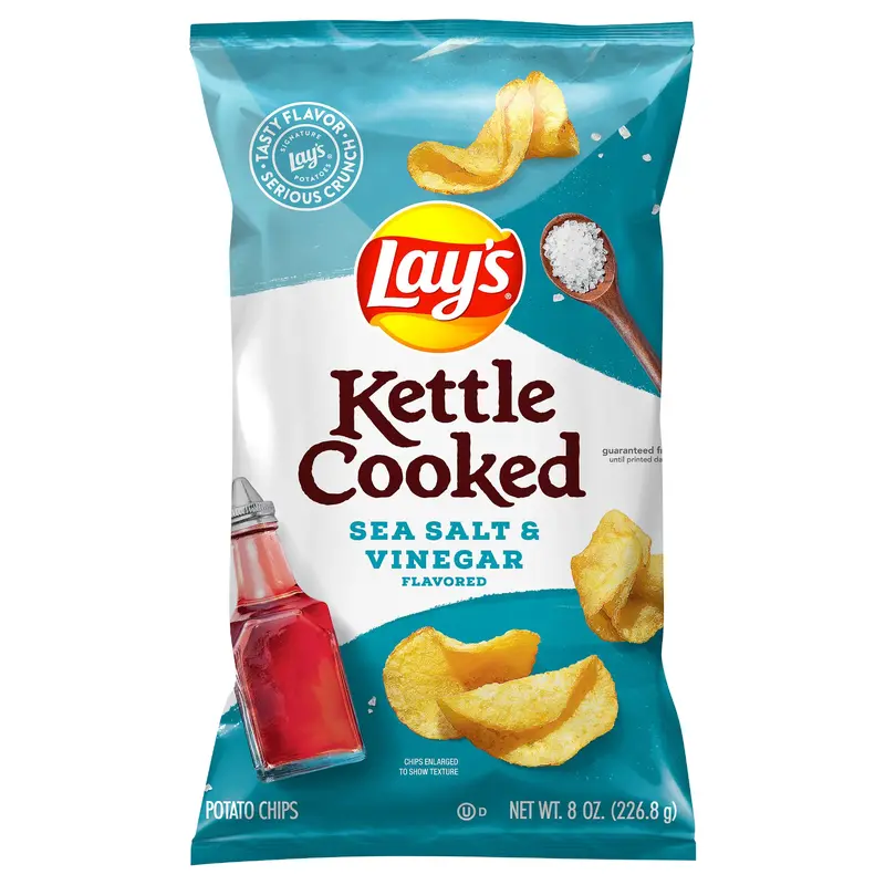 Lay's Kettle Cooked Potato Chips Sea Salt & Vinegar Flavored 8 Oz