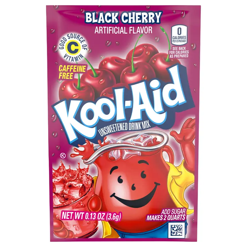 Kool-Aid Unsweetened Black Cherry Powdered Drink Mix, Caffeine Free, 0.13 oz Packet