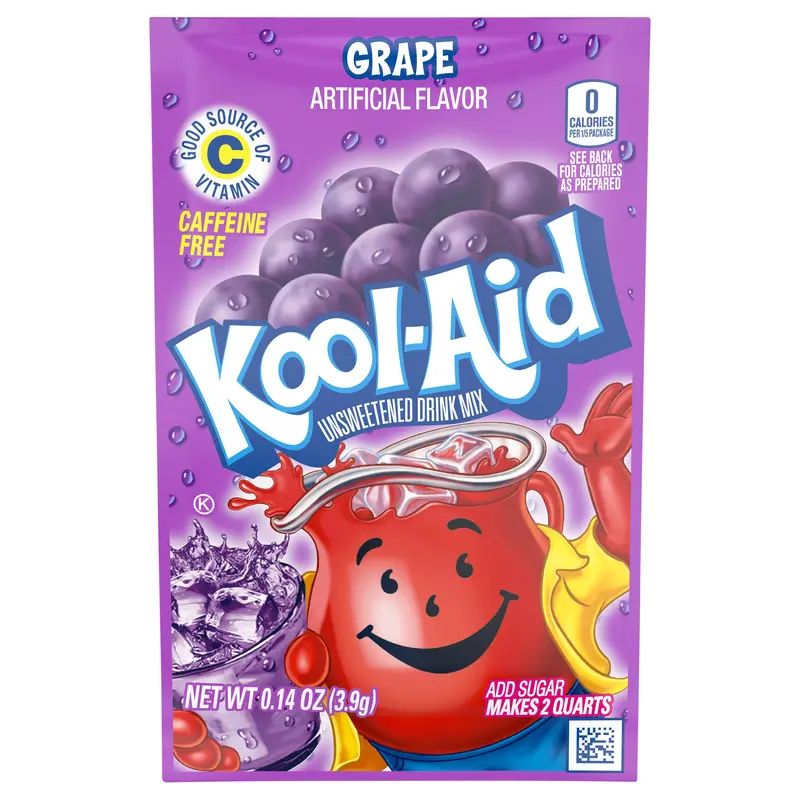 Kool-Aid Unsweetened Grape Powdered Drink Mix, Caffeine Free, 0.14 oz Pouch
