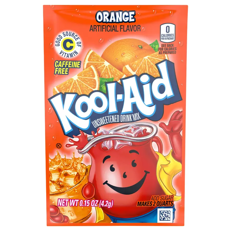 Kool-Aid Unsweetened Orange Artificially Flavored Powdered Soft Drink Mix, 0.15 oz Packet