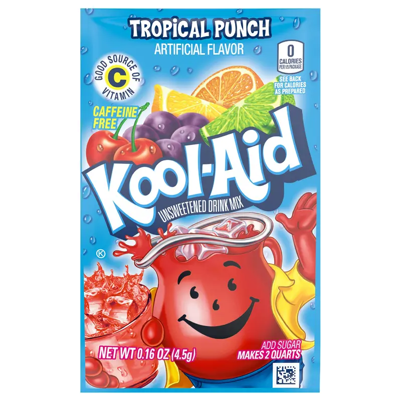 Kool-Aid Unsweetened Tropical Punch Powdered Drink Mix, Caffeine Free, 0.16 oz Packet