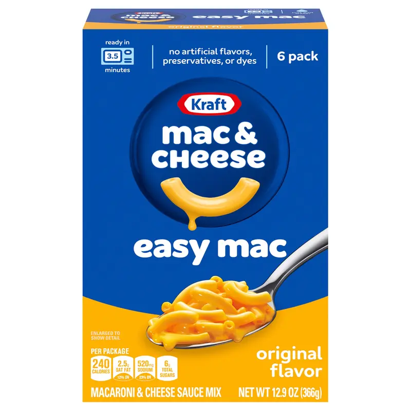 Kraft Easy Mac Original Mac & Cheese Macaroni and Cheese Dinner, 6 ct Packet