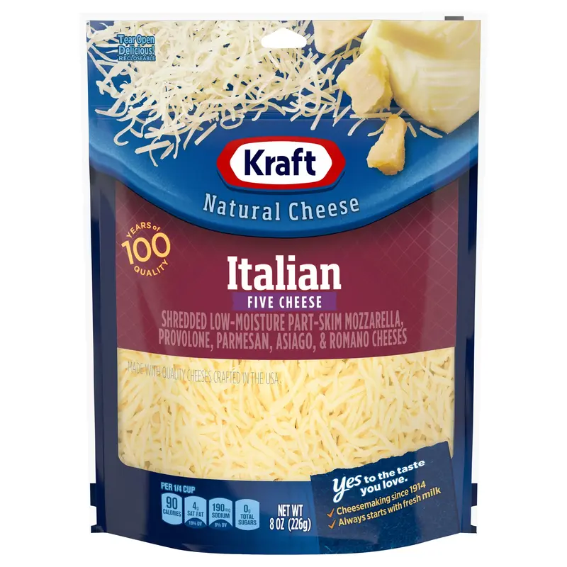 Kraft Italian Five Cheese Blend Shredded Cheese, 8 oz Bag