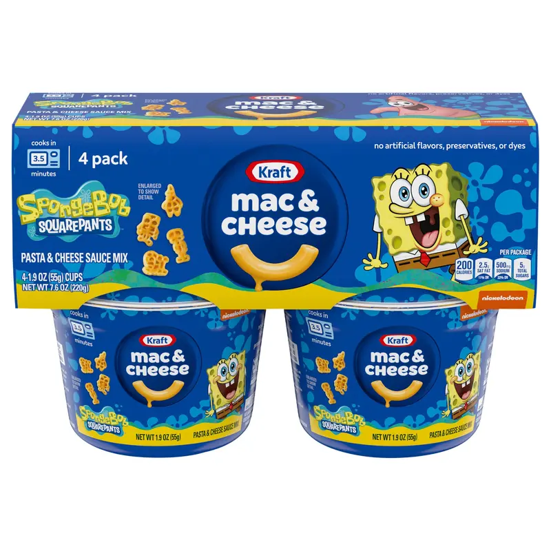 Kraft Mac & Cheese Cups Macaroni and Cheese Microwavable Dinner SpongeBob SquarePants, 4 ct Pack, 1.9 oz Cups