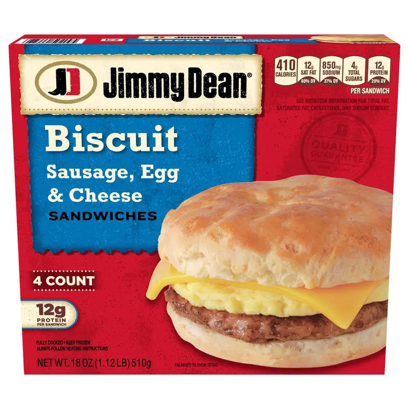 Jimmy Dean Sausage, Egg & Cheese Biscuit Sandwiches, 4 Count (Frozen)