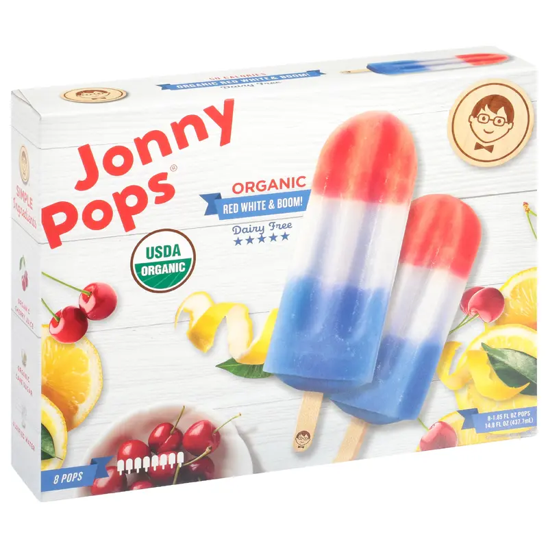 JonnyPops Organic Red White & Boom Pops 8 ea
