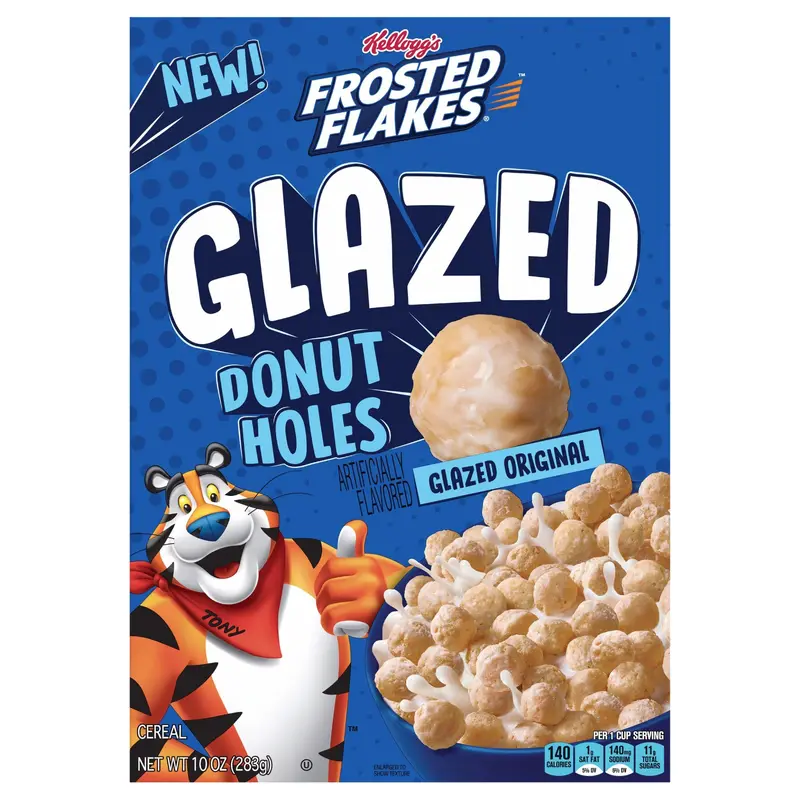 Kellogg's Frosted Flakes Glazed Donut Holes Breakfast Cereal Original, Kids Cereal, 10 oz