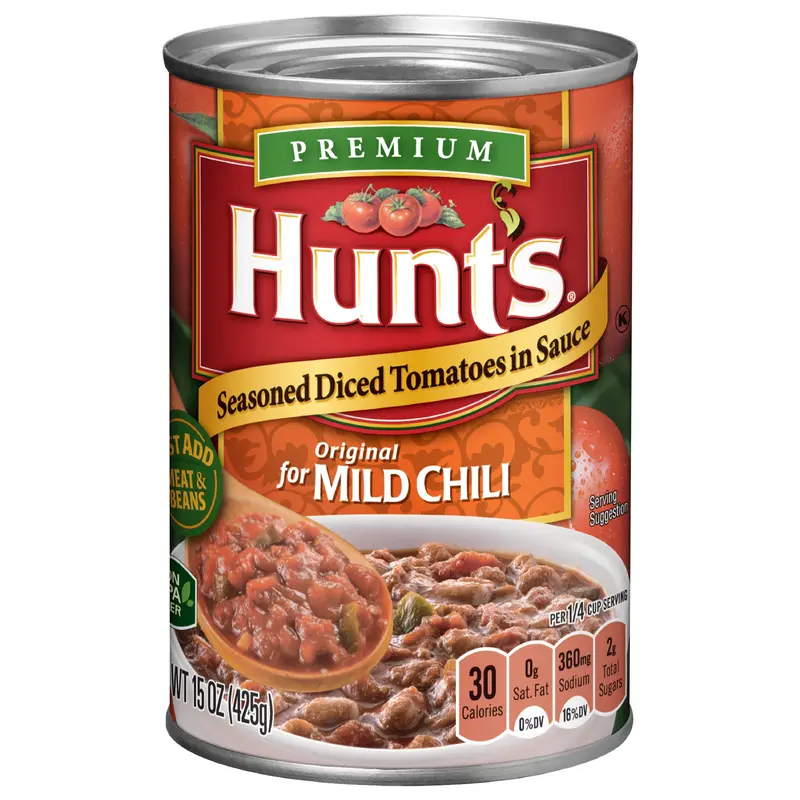 Hunt's Seasoned Diced Tomatoes in Sauce for Mild Chili, 15 oz
