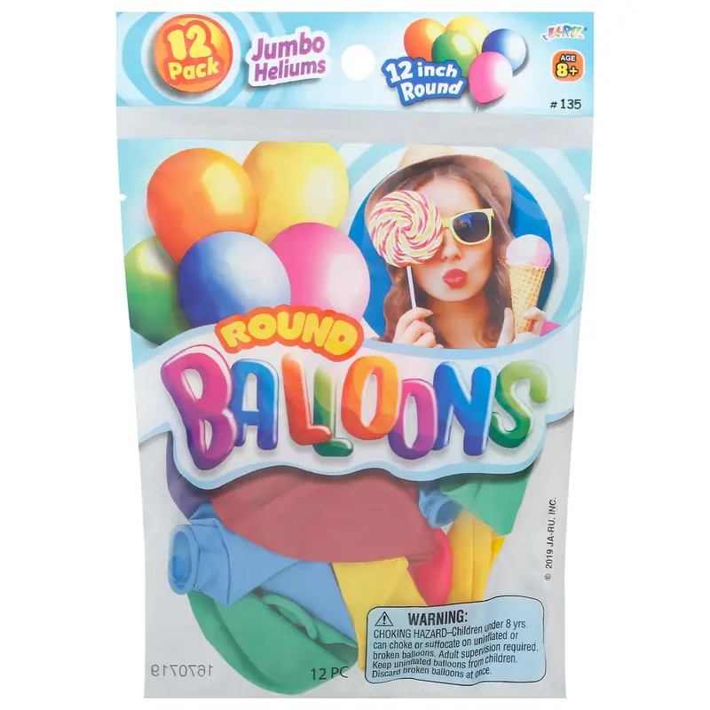 Ja-Ru 12 Pack 12 Inch Jumbo Round Balloons 12 ea Bag