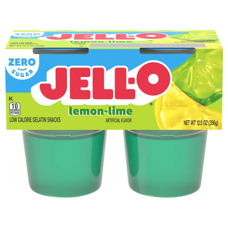 Jell-O Lemon-Lime Artificially Flavored Zero Sugar Ready-to-Eat Gelatin Snack Cups, 4 ct Cups
