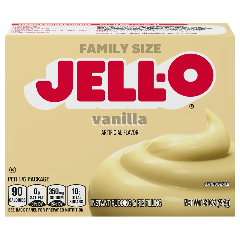 Jell-O Vanilla Artificially Flavored Instant Pudding & Pie Filling Mix, Family Size, 5.1 oz. Box