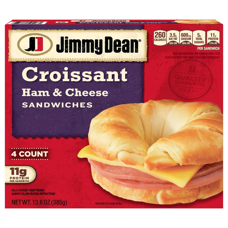 Jimmy Dean Croissant Breakfast Sandwiches with Ham and Cheese, Frozen, 4 Count