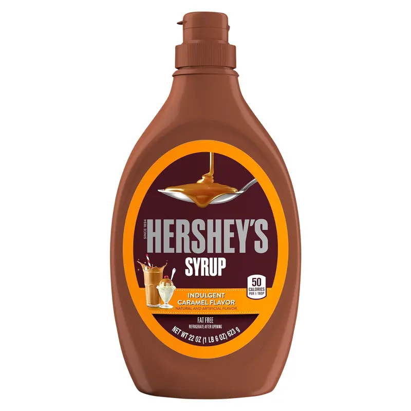 HERSHEY'S Caramel Syrup, Fat Free, Gluten Free, 22 oz, Bottle