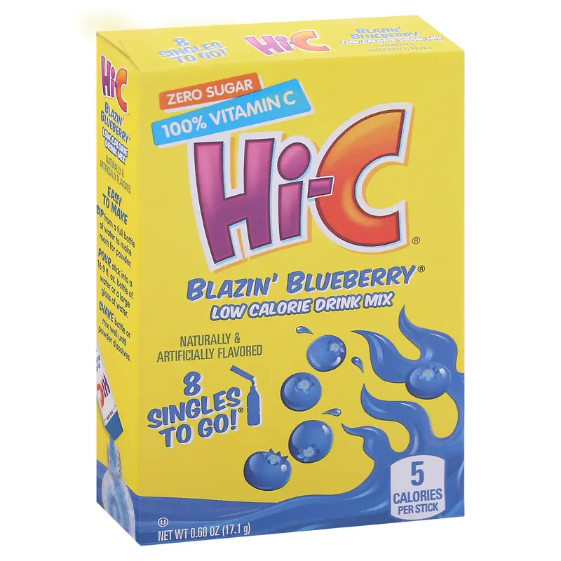 Hi-C Singles to Go! Low Calorie Blazin' Blueberry Drink Mix 8 ea Box