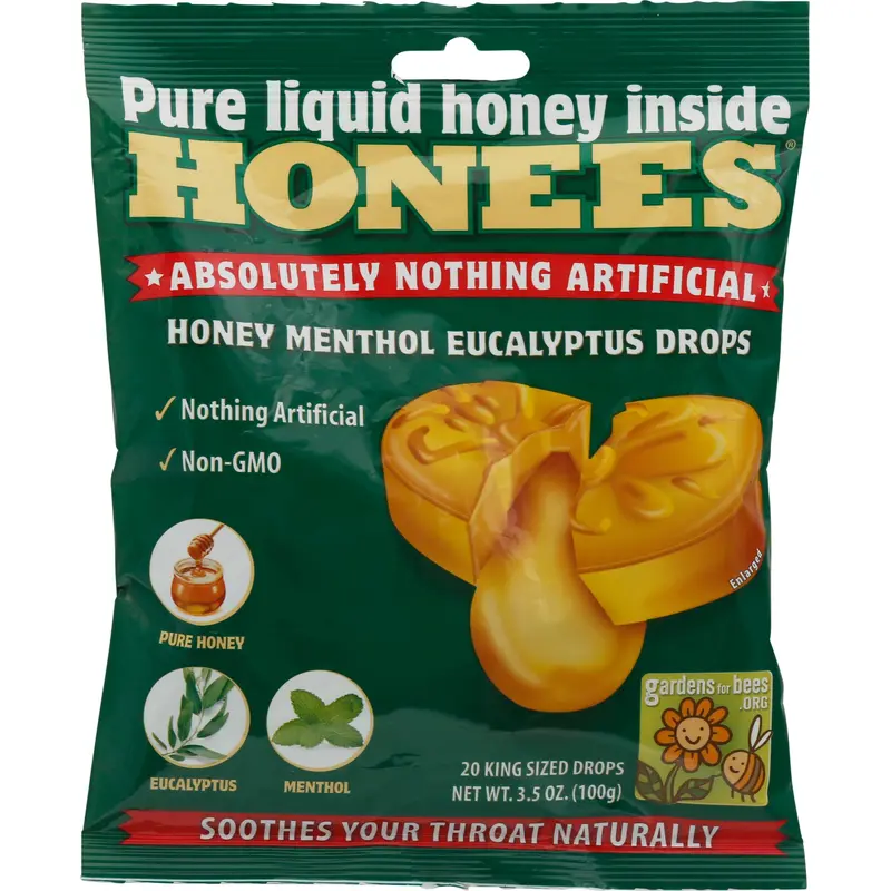 Honees Honey Menthol Eucalyptus Cough Drops 20 ea Bag