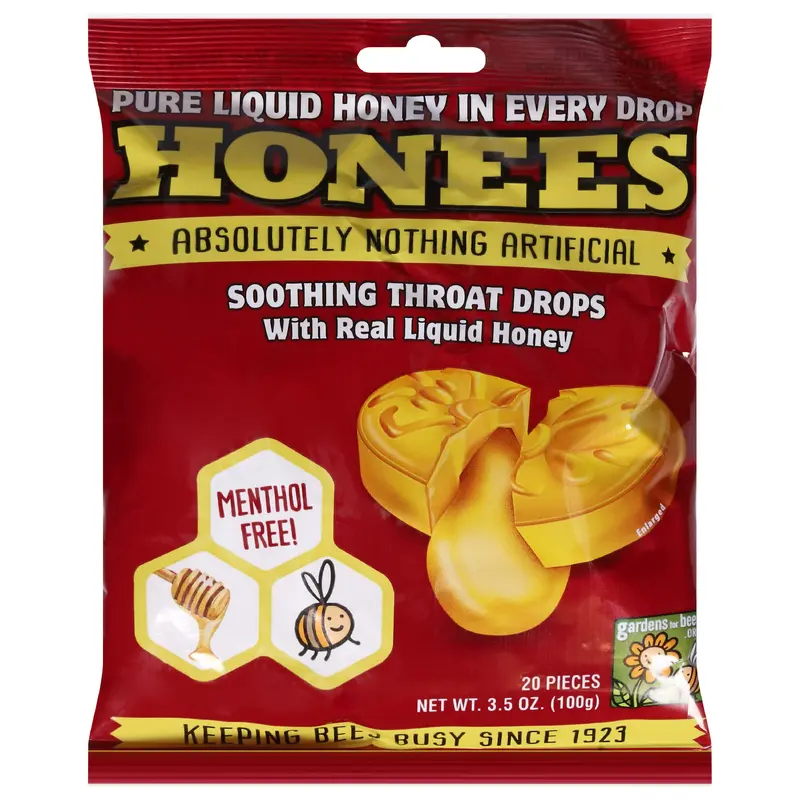 Honees Soothing Throat Drops with Real Liquid Honey 20 ea