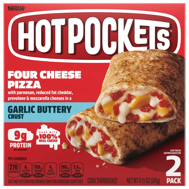 Hot Pockets Four Cheese Pizza Frozen Snacks in a Garlic Buttery Crust, Pizza Snacks, 2 Count Frozen Sandwiches 8.5 oz.