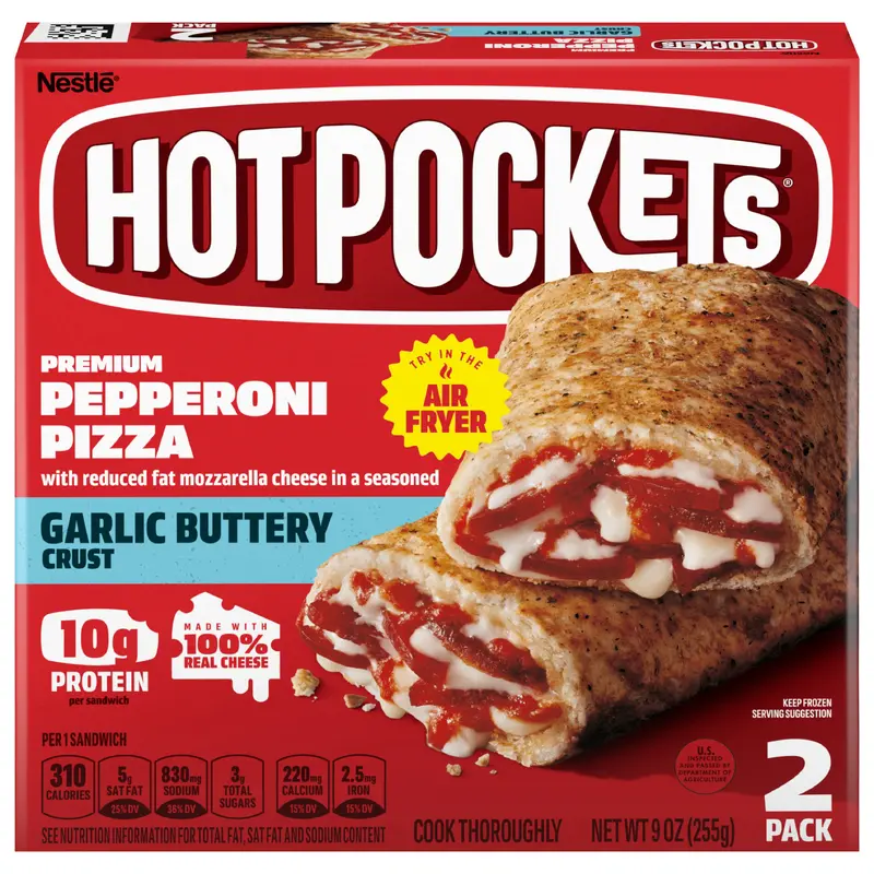 Hot Pockets Pepperoni Pizza Frozen Snacks, Pizza Snacks Made with Reduced Fat Mozzarella Cheese, 2 Count Frozen Sandwiches 2 ea