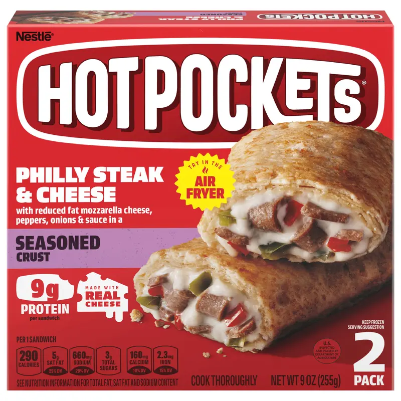 Hot Pockets Philly Steak & Cheese Frozen Snacks in a Seasoned Crust, Philly Cheesesteak Made with Real Reduced Fat Mozzarella Cheese, 2 Ct Frozen Sandwiches 2 ea