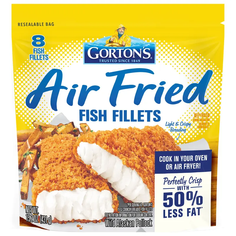 Gortons Air Fried Fish 100% Whole Fillets, Wild Caught Fish, Frozen, 8 Count, 15.2 Ounce Resealable Bag
