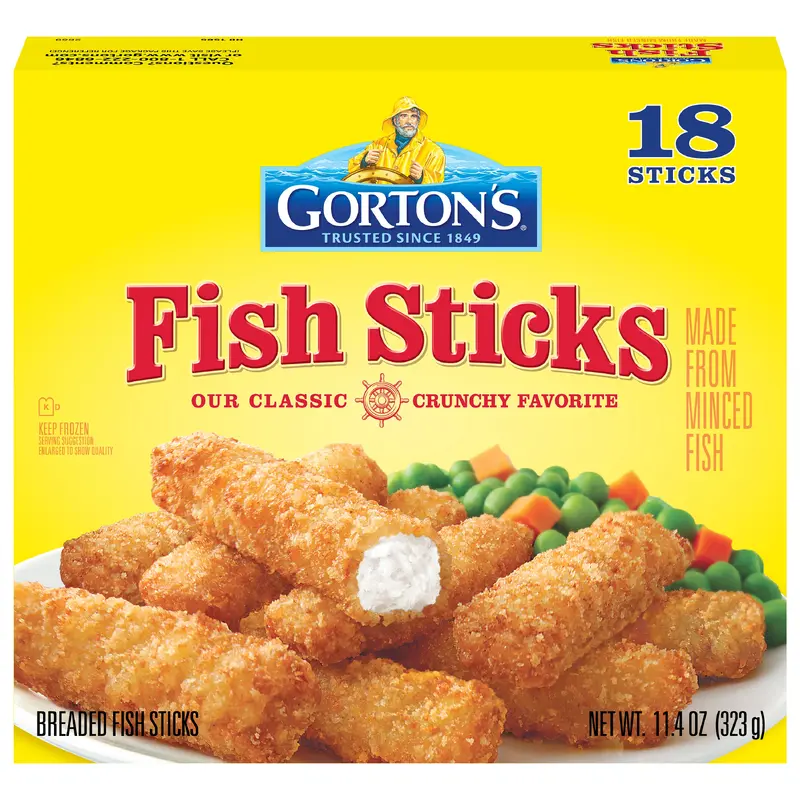 Gortons Crunchy Breaded Fish Sticks Cut from Real Fish, Wild Caught Fish with Crunchy Panko Breadcrumbs, Frozen, 18 Count, 11.4 Ounce Package