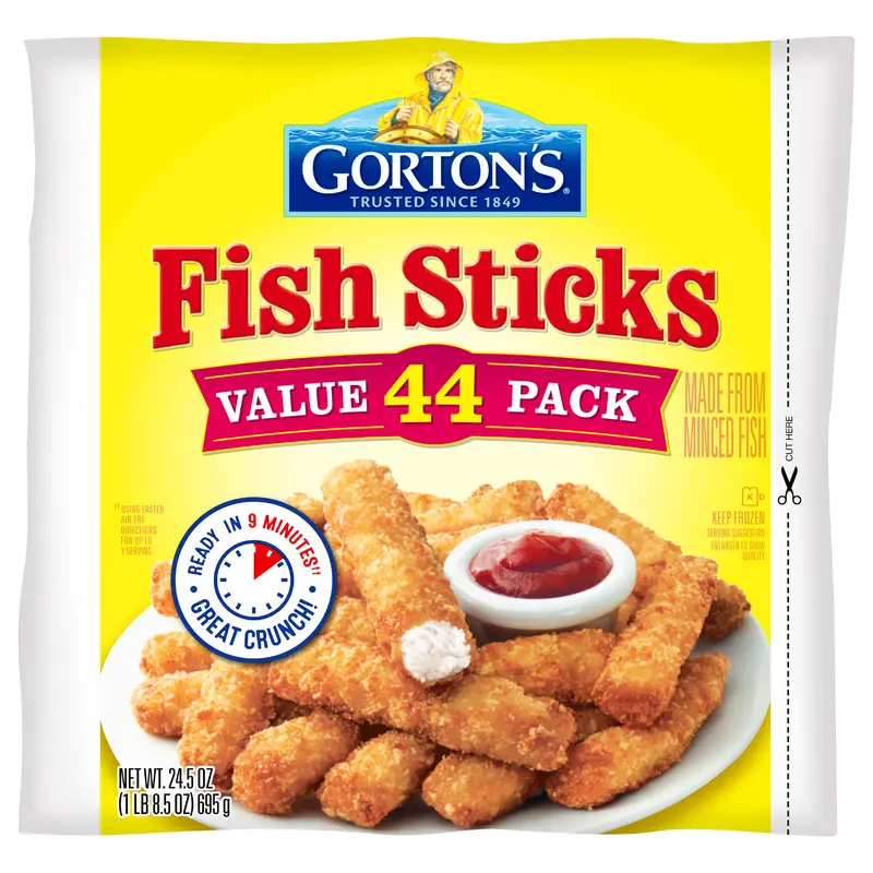 Gortons Crunchy Breaded Fish Sticks Cut from Real Fish, Wild Caught Fish with Crunchy Panko Breadcrumbs, Frozen, 44 Count, 24.5 Ounce Package