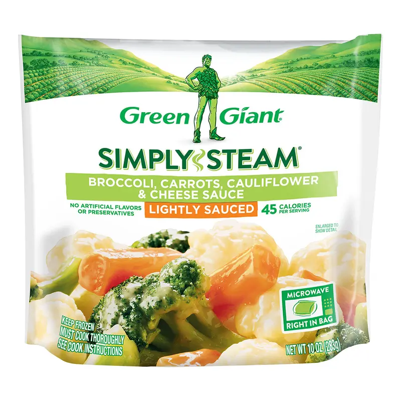 Green Giant Simply Steam Broccoli, Carrots, Cauliflower & Cheese Sauce, 10 ounce (Frozen)