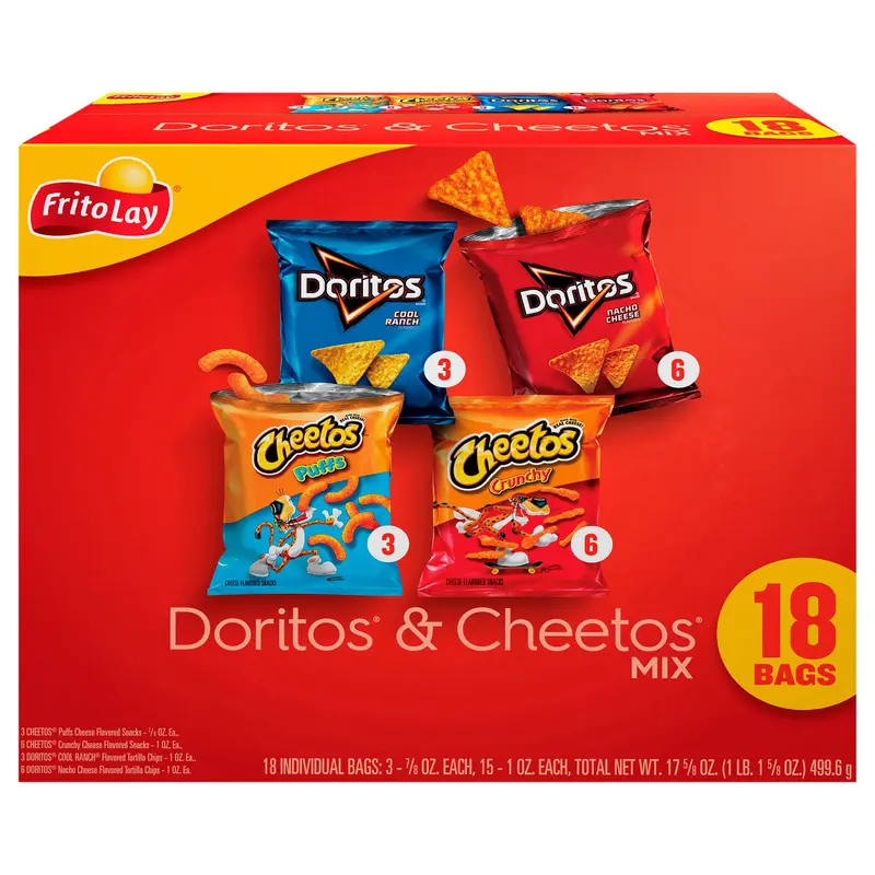 Frito Lay Snacks Doritos & Cheetos Mix Variety 17 5/8 Oz 18 Count
