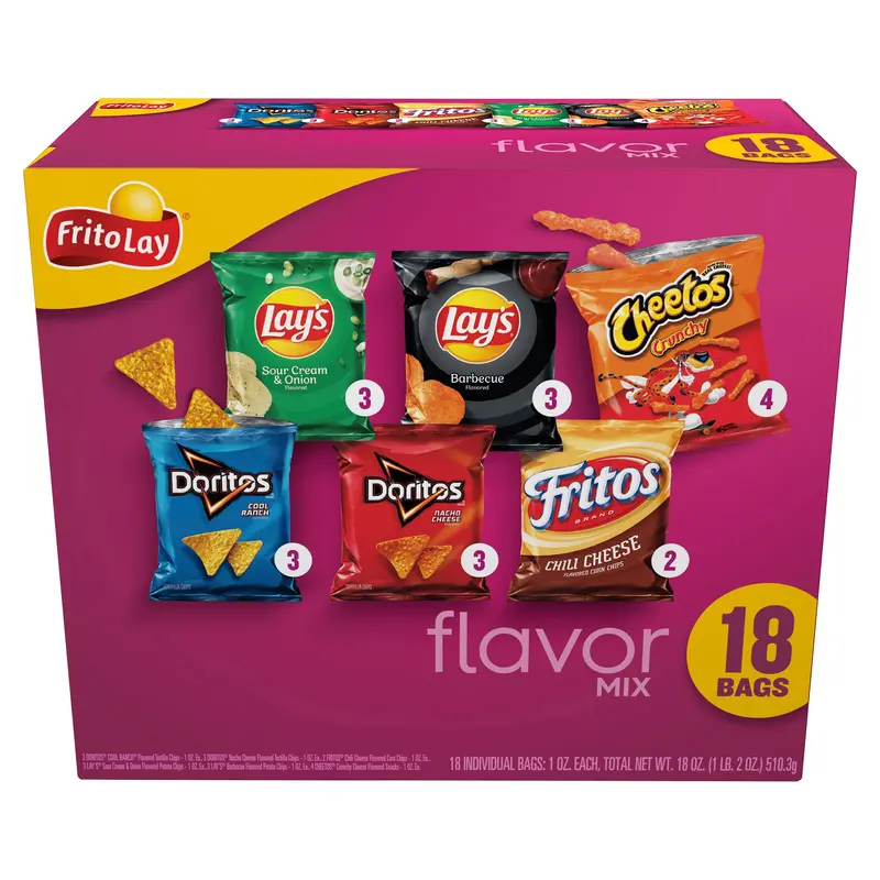 Frito Lay Snacks Flavor Mix Variety Packs 1 Oz, 18 Count