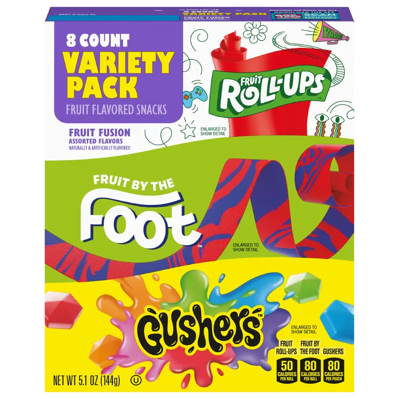 Fruit Roll-Ups, Fruit by the Foot, Gushers Snacks Variety Pack, 8 ct