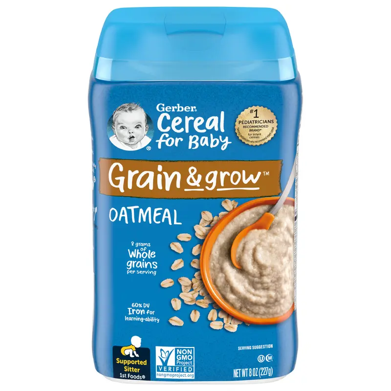 Gerber 1st Foods Cereal for Baby Grain and Grow Baby Cereal, Oatmeal, 8 oz Canister 8 oz.