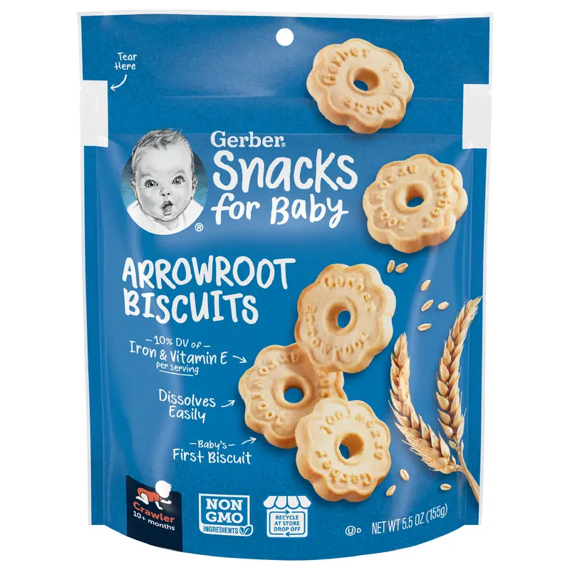 Gerber Snacks for Baby Arrowroot Biscuits 5.5 oz Snacks Pouch
